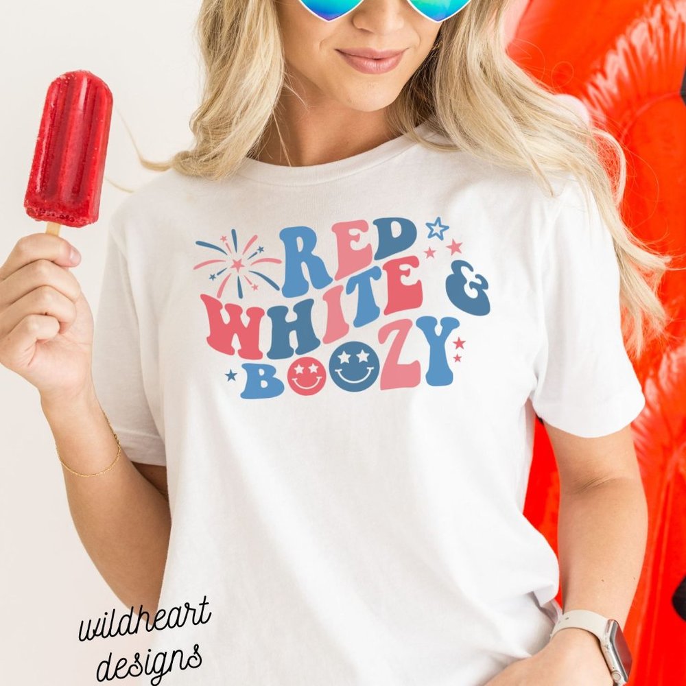 Red White & Boozy 4th Of July Unisex Crew Neck T-shirt